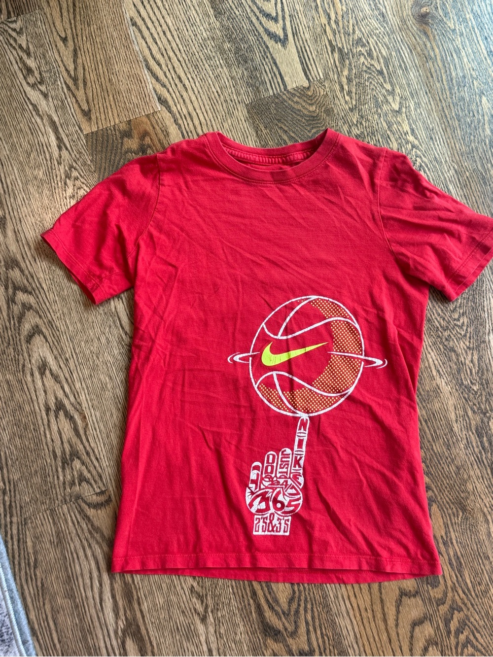 Nike Red Kids' Basketball Graphic Tee with Neon Yellow Swoosh